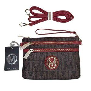 New Milan M Signature Crossbody Wristlet Brown Red Gold